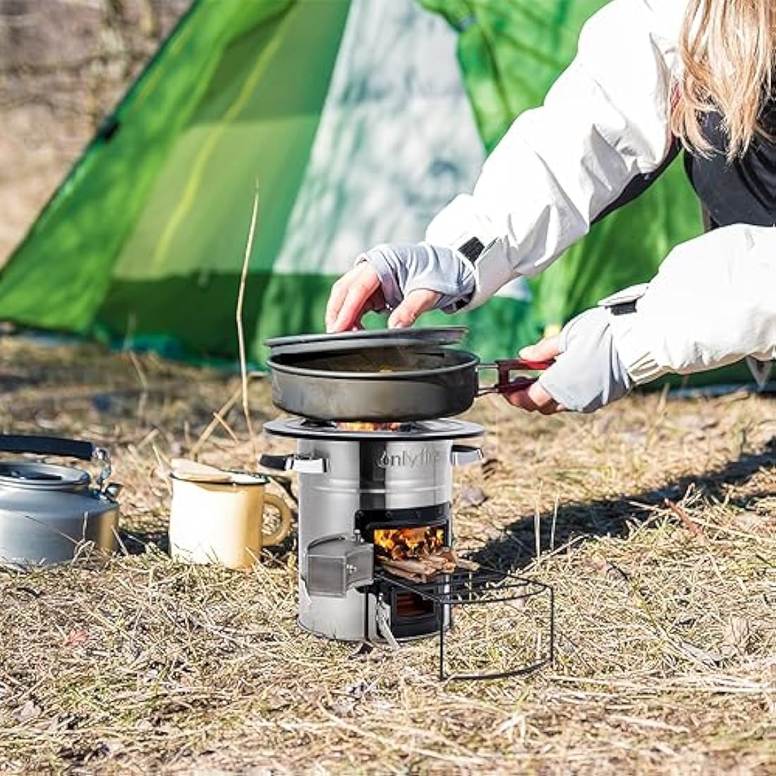 Onlyfire Stainless Steel Rocket Stove,Portable Camp Stove Wood Burning,Outdoor Stove for Backpacking，Outdoor Cooking, Camping, Picnic, BBQ, Hunting, Fishing