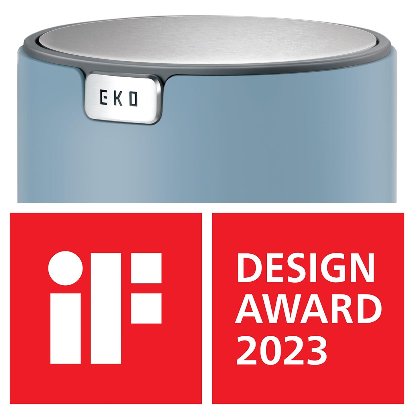 EKO Mini Desk Trash Can with Swing-Top Lid 0.4 Gallon Small Table Round Wastebasket for Office, Home, Car (Blue)