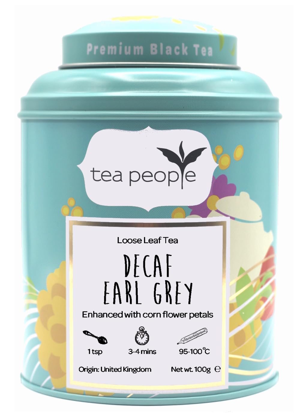 Tea People Decaf Earl Grey, Loose Leaf Flavoured Black Tea In A Tin Caddy, 100g