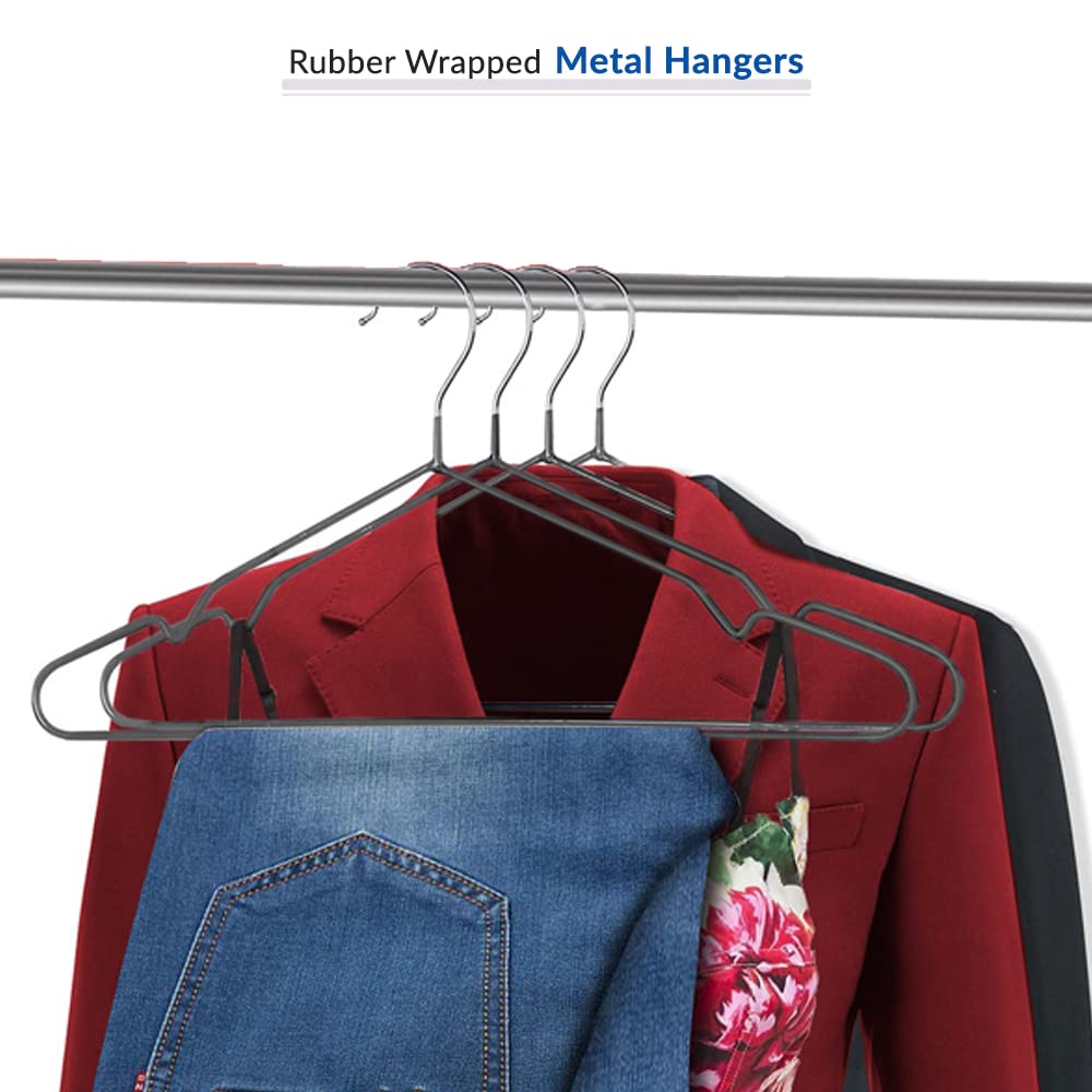 1Above 25x Premium Rubber Coated Metal Hangers - Heavy Duty - Space Saving Organiser Clothes Hangers for Wardrobes Coat Rack Rails Thin and Non-Slip