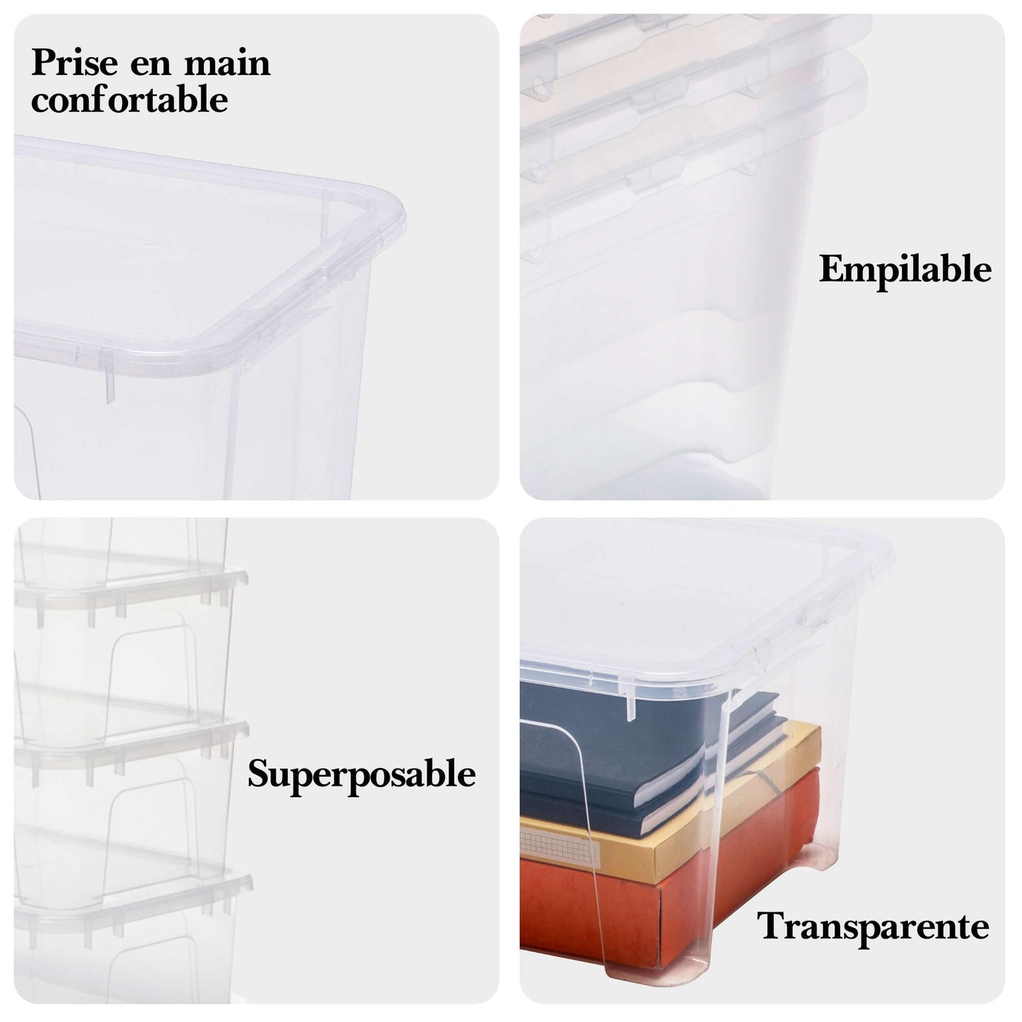 Sundis View Box, Small Plastic Storage Boxes with Lid, Pack of 10, 5L, Stackable and Stackable, Ideal for Cosmetics, Jewellery, Pens, Felts, Sewing
