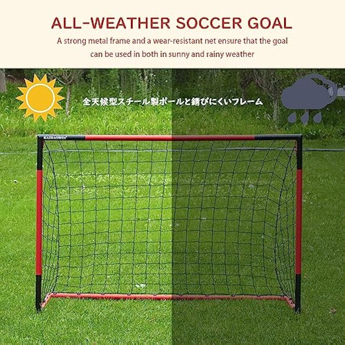 KAIHAOWIN Steel Goal Post - 3'x2.5'|6'x4'|8'x6'|10'x6.6' All Weather Football Net - Quick Assembly, Durable Training Goal for Kids/Adult - Garden/Indoor Outdoor
