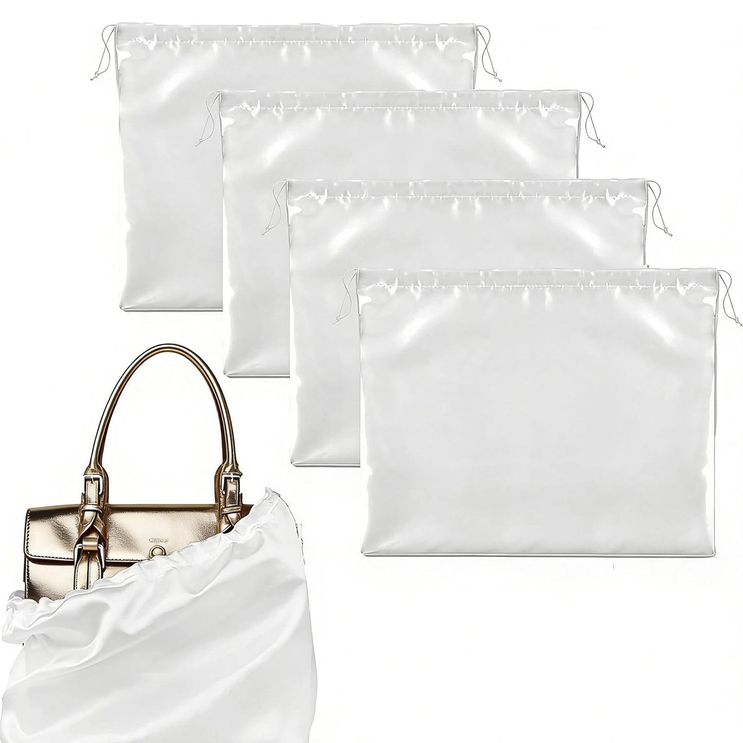 Dust Bag for Handbags, 4 Pcs Premium Drawstring Storage Bags - White, Soft Polyester Blend with Drawstring Closure Eusable Protective Covers for