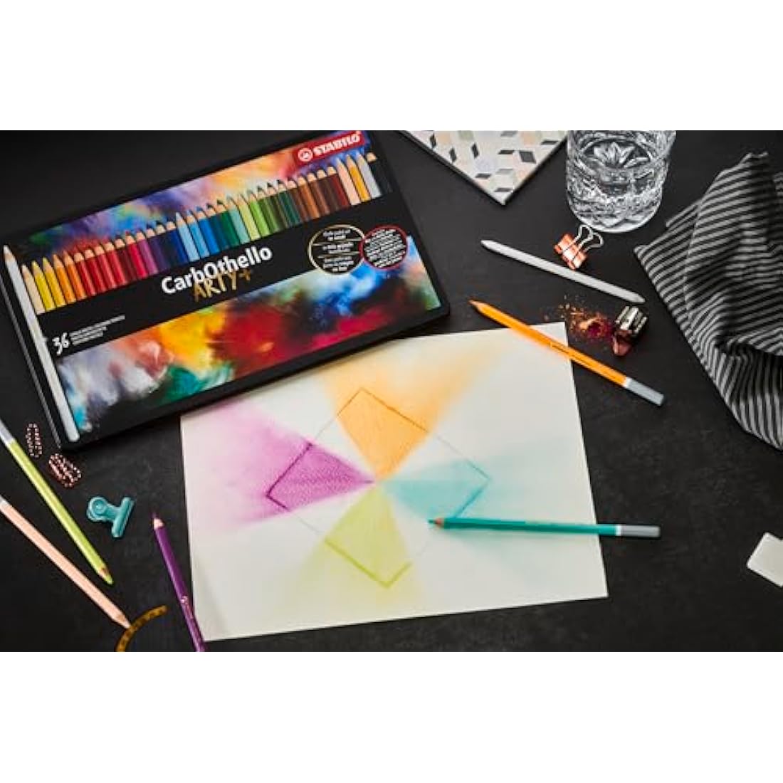 STABILO CarbOthello - Chalk-Pastel Pencil - ARTY+ - Tin of 60 - Assorted Colours with Sharpener, Kneaded Eraser and Blending Stump