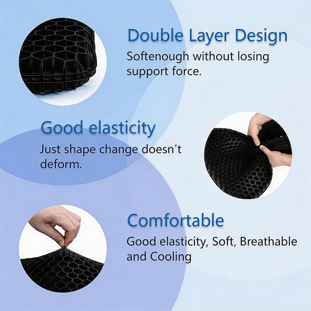 Croerw Large Extra Thick Gel Seat Cushion – Cooling Honeycomb Gel Pad for Sitting Comfort & Pressure Distribution, Support for Office Chair, Car