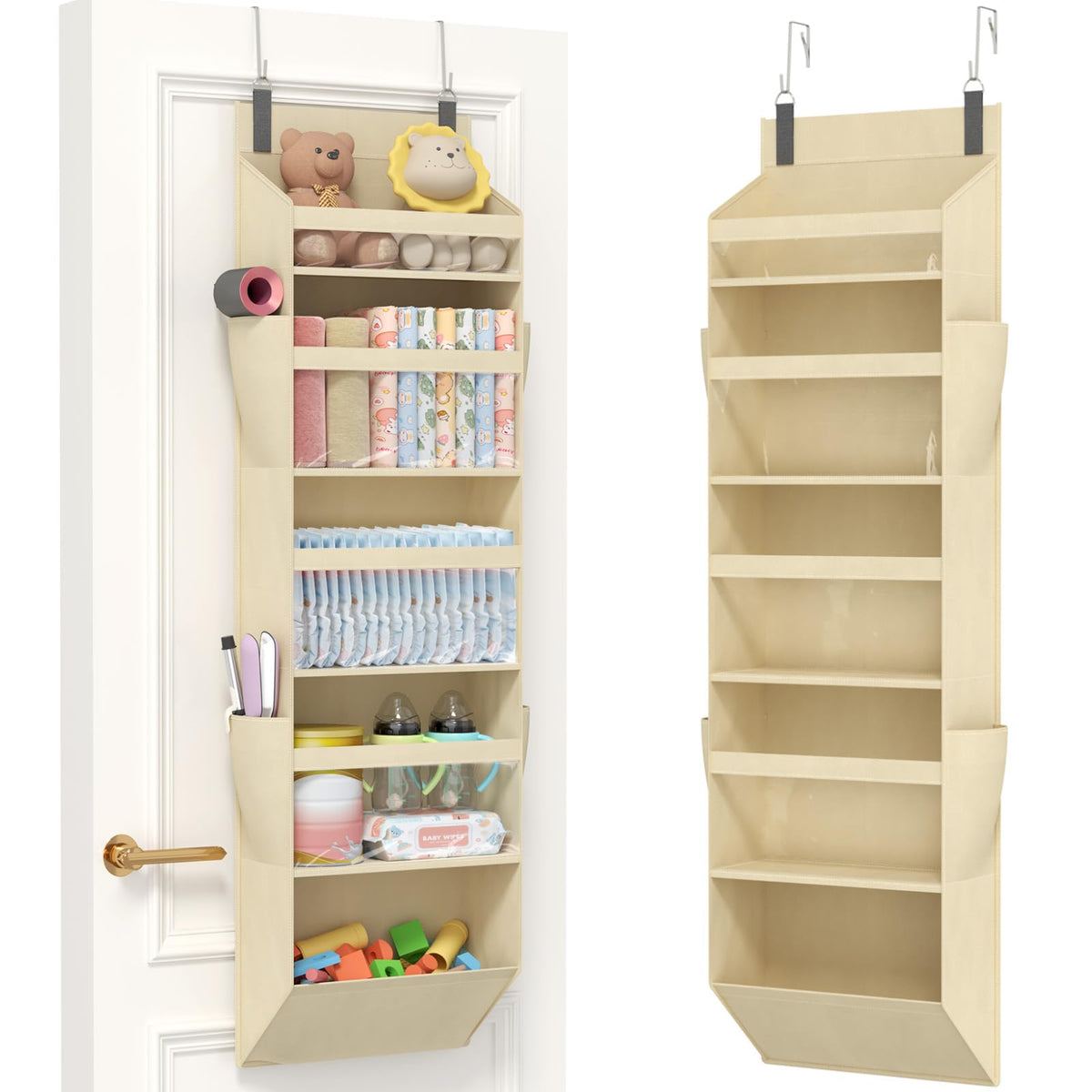 Lifewit Over the Door Storage, Clear Hanging Organiser with 4 Side Pockets, Anti Tilt 40 lbs Load Behind Door for Dorm, University Essentials, Room