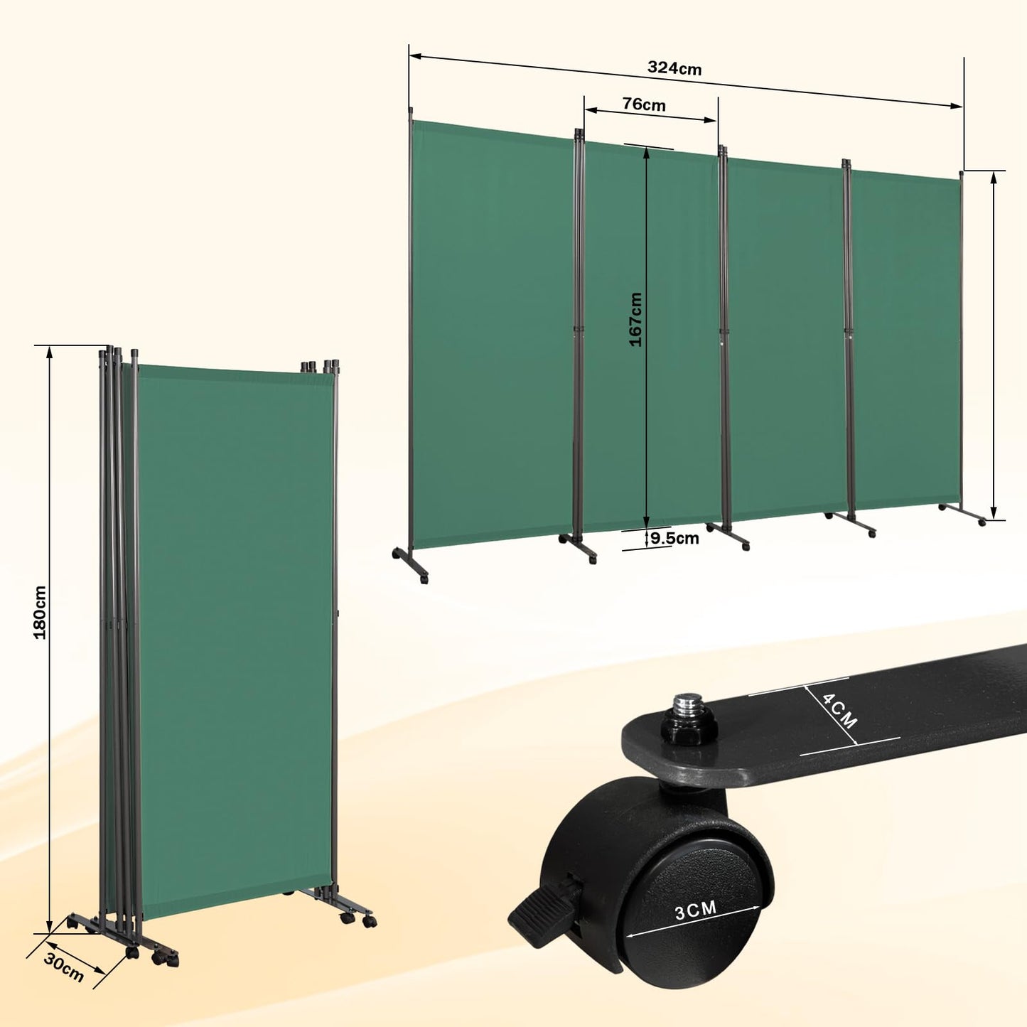 Angel Living 4 Panels Folding Room Divider, Privacy Screen Composed of Polyester Fabric and Sturdy Iron Frame