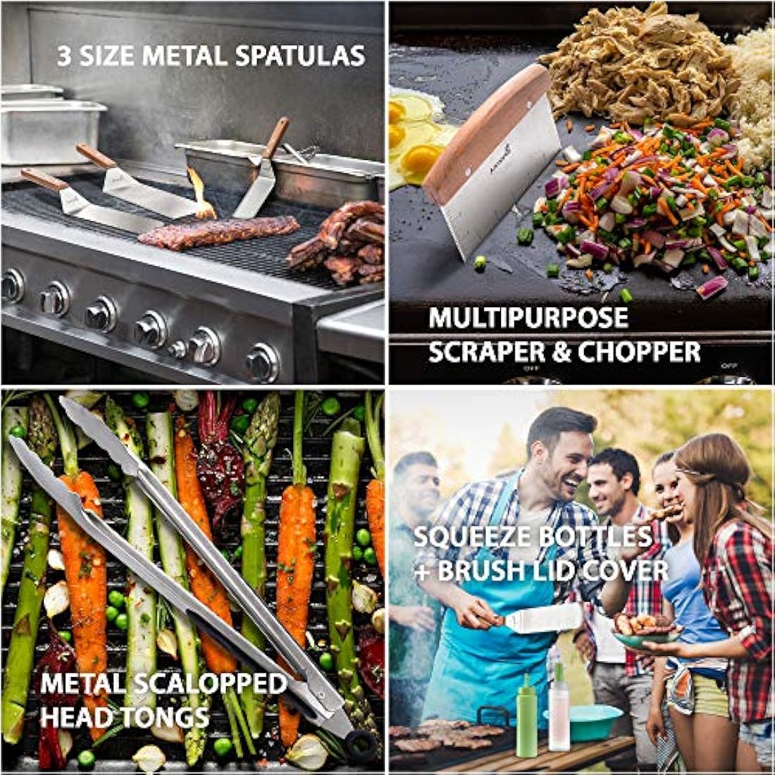 Metal Spatula Set - Griddle Accessories kit - Grill Flat Spatula Pancake Flipper Hamburger Turner - Metal Utensil Great for BBQ