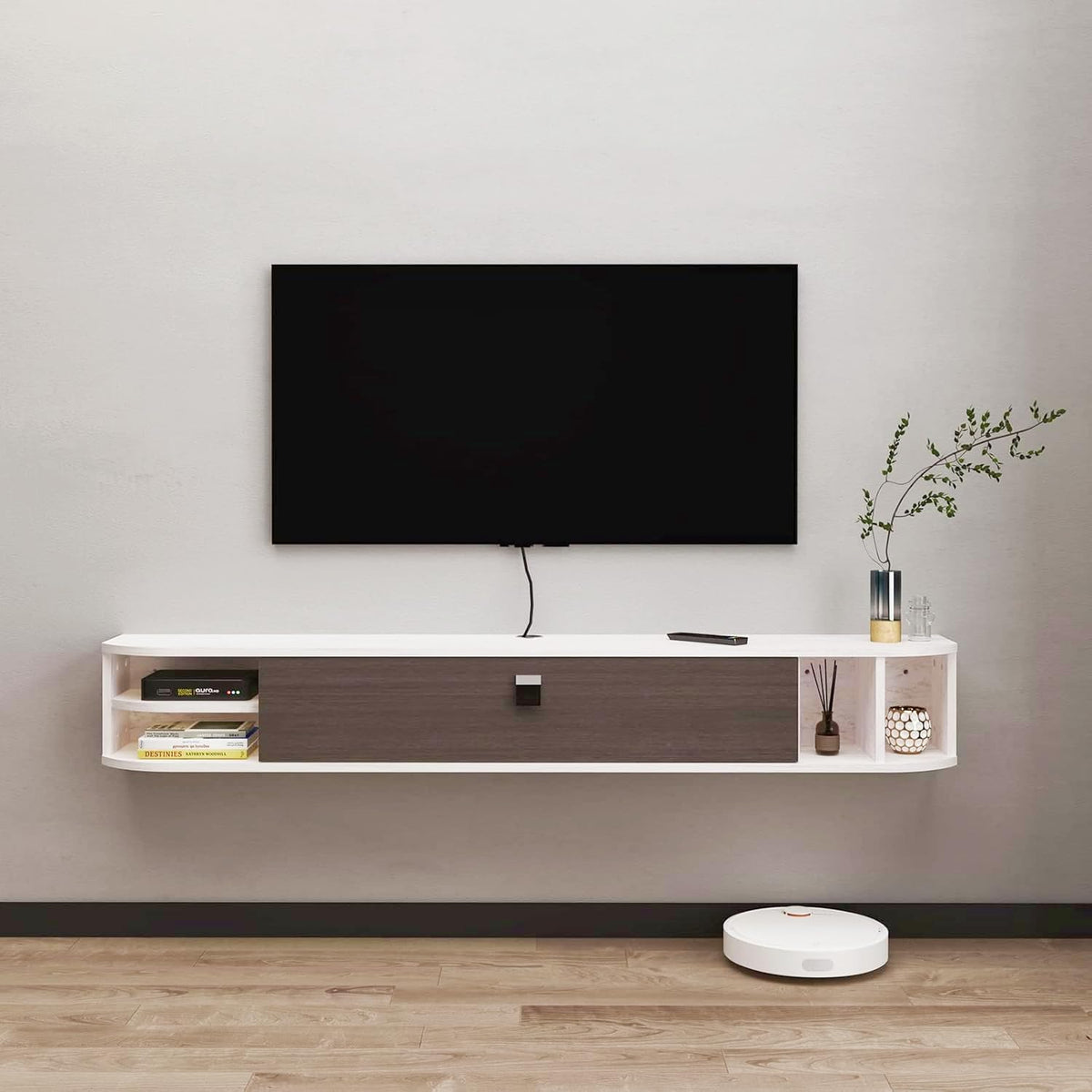 Pmnianhua Floating TV Shelves, Floating TV Unit Wall Mounted Under TV Stand Floating TV Console Entertainment Shelf Wall TV Cabinet