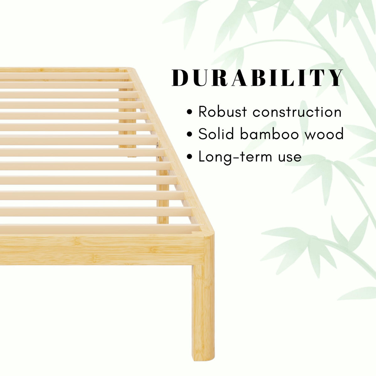 QFtime Bamboo Wood King Size Bed Frame with Metal Slats Support, Platform King Bed Frame, Easy to Install, Noise Free, Sturdy, 35.5 cm High