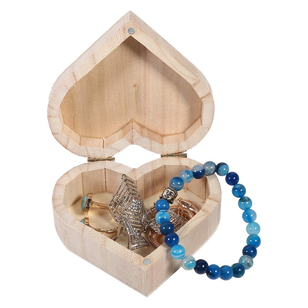 Wooden Storage Box with Lid Wood Jewelry Box Lovely Heart-Shaped Wood Box Wood Craft Boxes Unpainted Wooden Box for Home Decoration DIY Crafts