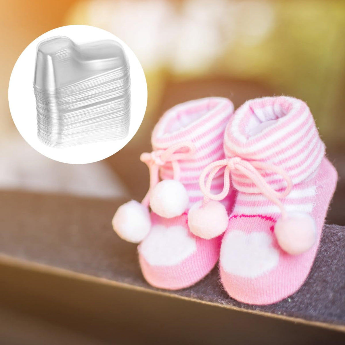 Ciieeo Transparent Baby Feet Display Molds 50Pcs Infant Shoes Holders Toddler Booties and Socks Shoe Supports for Store and Home Display