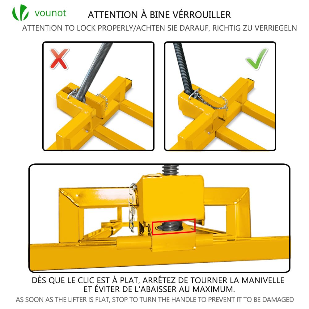VOUNOT? Ride on Mower Jack Lift, Telescopic Maintenance Jack for Lawn mowers and Garden Tractors, Weight Capacity 400kg, Yellow