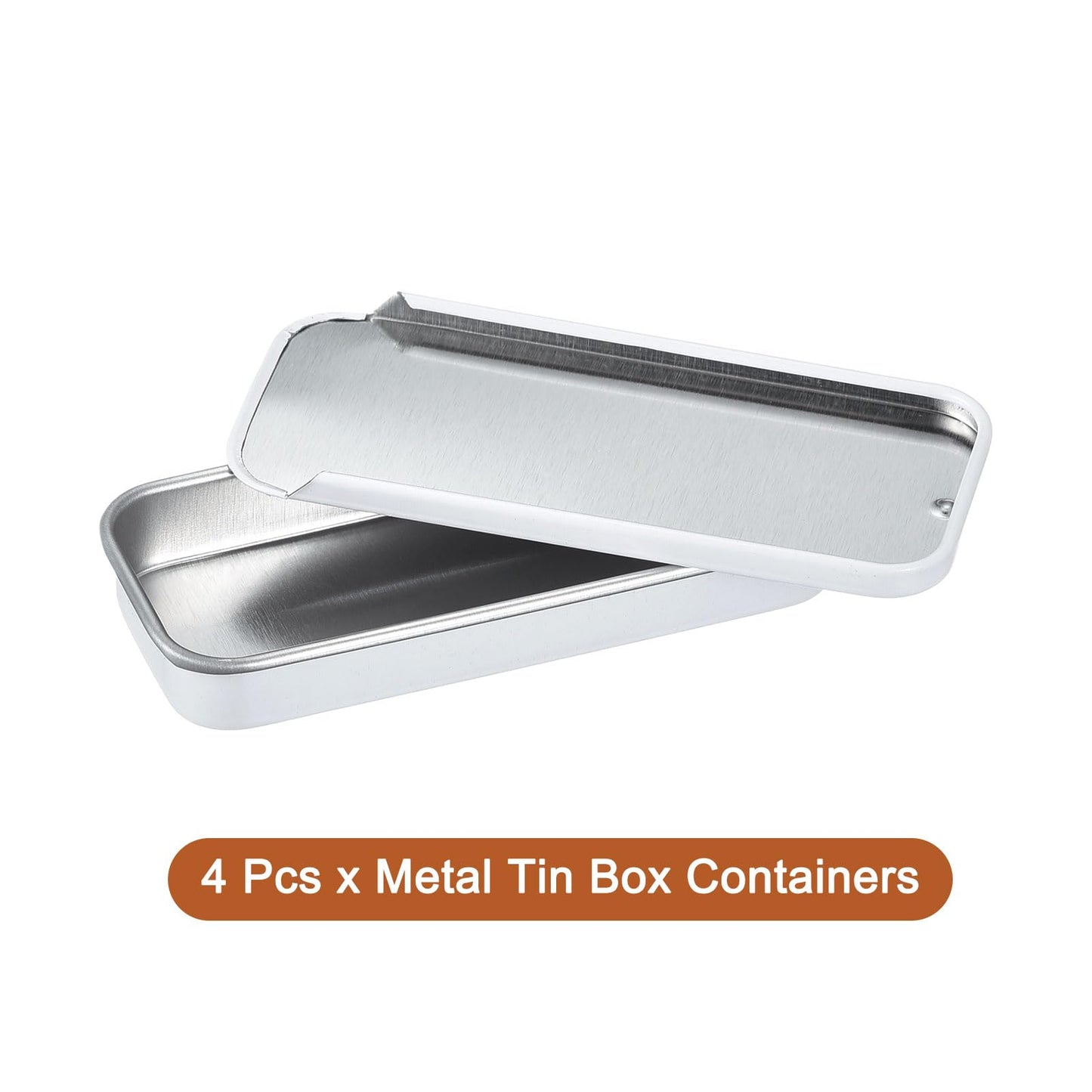 sourcing map 4 Pcs Metal Tin Box Container, 3.1x1.3x0.4 Inch Slide Top Tin Containers Empty Rectangular Storage Box Portable Mini Tin Case for Candy