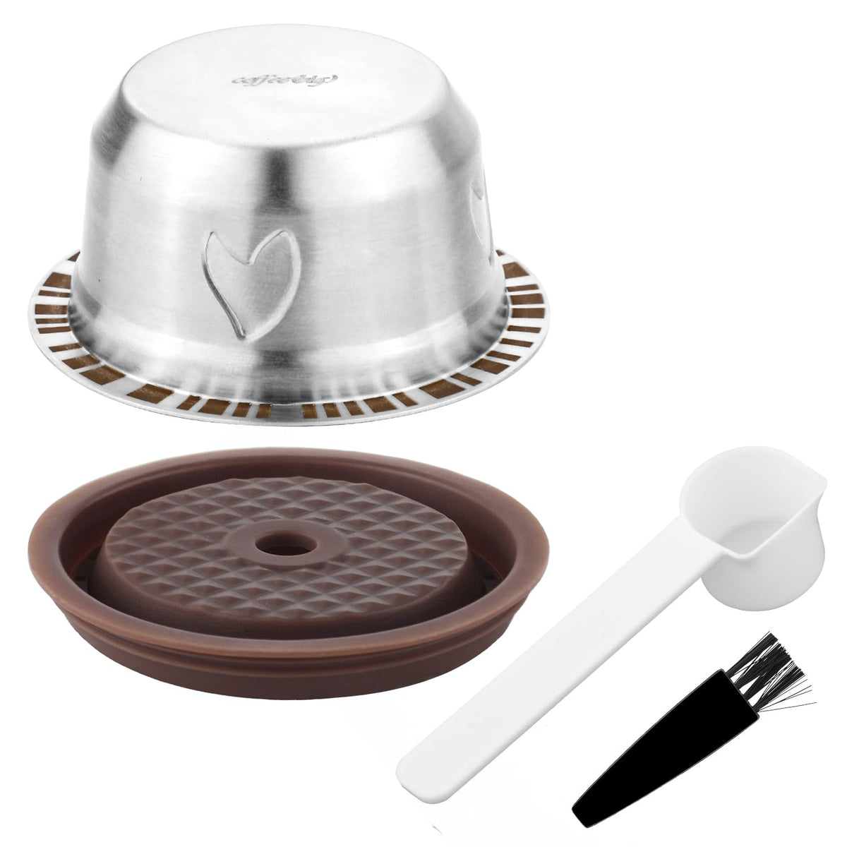 Reusable Pods for Nespresso Vertuo Machine, Stainless Steel 230ml Refillable Coffee Capsule Set with 1 Silicone Lid, 1 Spoon, 1 Brush Coffee