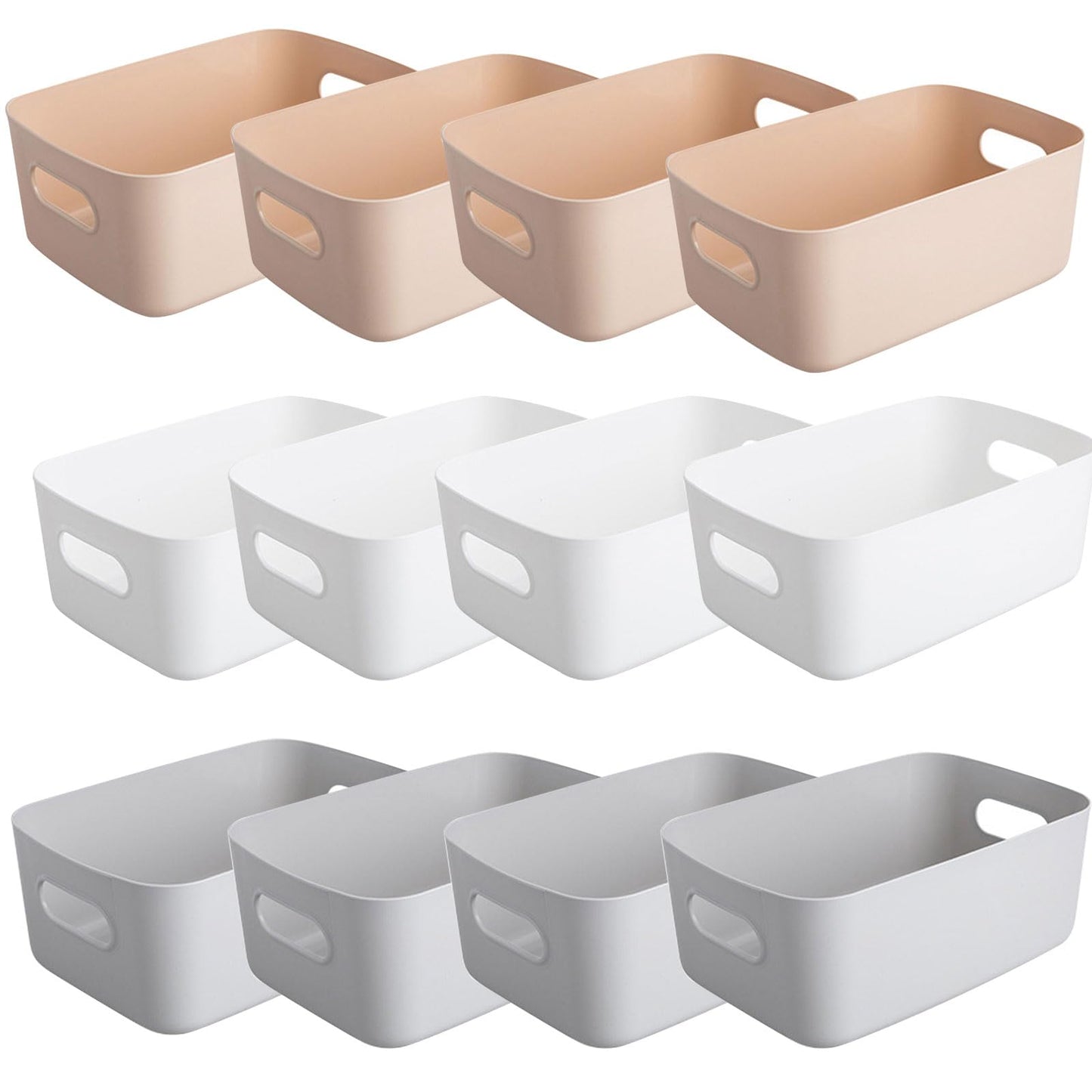 Yeqqzq 12 Pcs Plastic Storage Bins, Storage Basket with Handles, Toy Organizers and Storage Containers for Home Cupboard Kitchen Office Bathroom