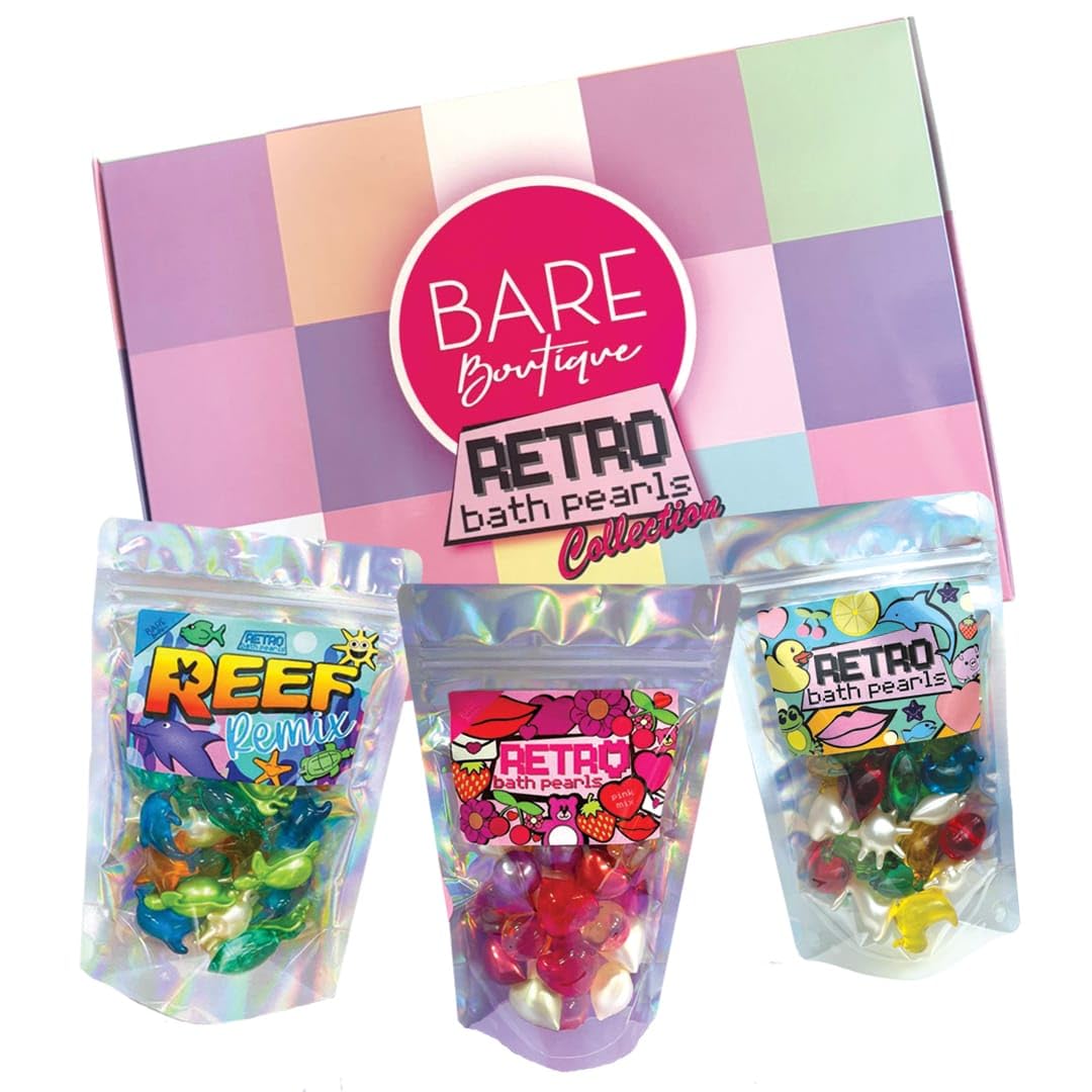 Retro Bath Pearl Gift Set. Contains 90 Bath Pearls - Triple Set. Contains Retro Bath Pearls, Pink Mix and Reef Remix. Bath Gift Set, Stocking Filler