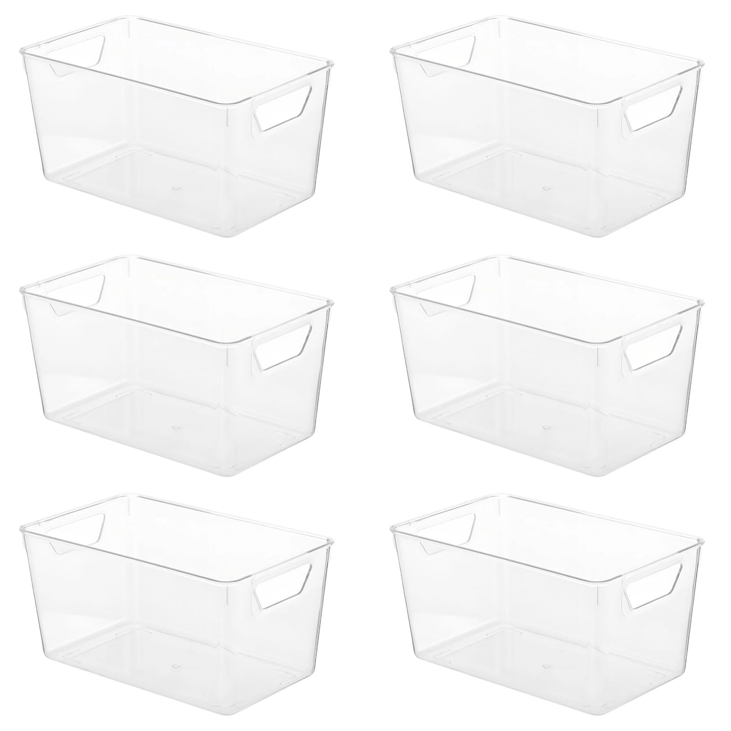 YAGOKKI 6 Pcs Clear Plastic Storage Bins with Handles - Fridge Organiser, Stackable Kitchen Cupboard Organisation for Pantry, Bathroom, Craft Room
