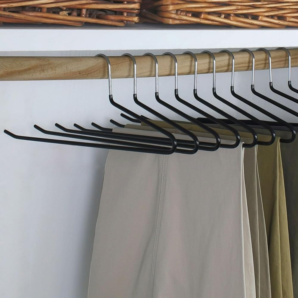 Hangerman 20 Pack Trouser Hangers - Open-Ended Metal Pants Hangers for Trousers, Jeans, Scarves, Towels, Space Saving Non-Slip Coating Design (Black)