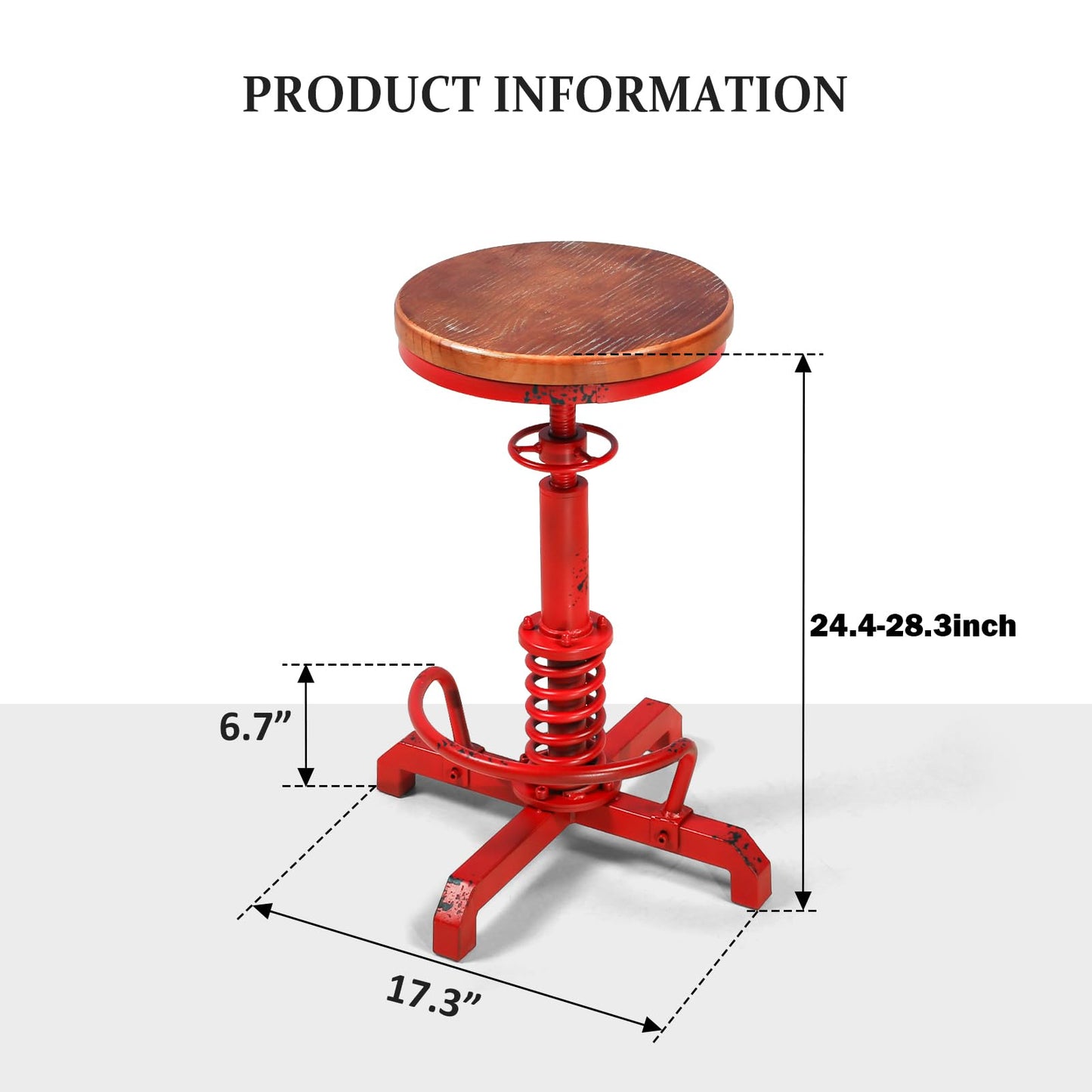 BOKKOLIK Industrial Bar Stool, 24-28 Inch Height Adjustable, Vintage Kitchen Island Stool, Farmhouse, Guitar Stool