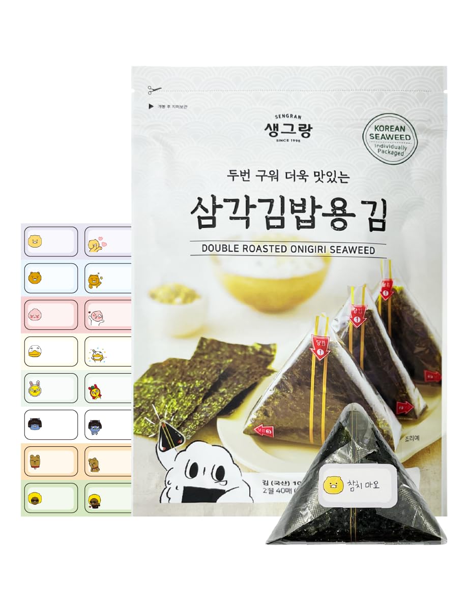 Korean Seaweed Wrappers for Triangular Onigiri Rice Ball 40 Sheets + 48 cute character sealing stickers - Twice Roasted Onigiri Seaweed, Nori, Sushi,