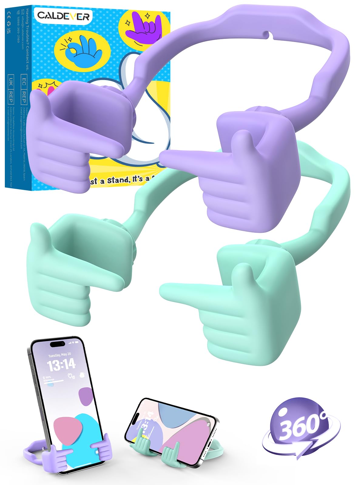 CALDEVER Stocking Fillers for Teenage Girls Cell Phone Stand Patented Adjustable Shy Fingers Lazy Phone Stand for Desk Gifts for Christmas Cool