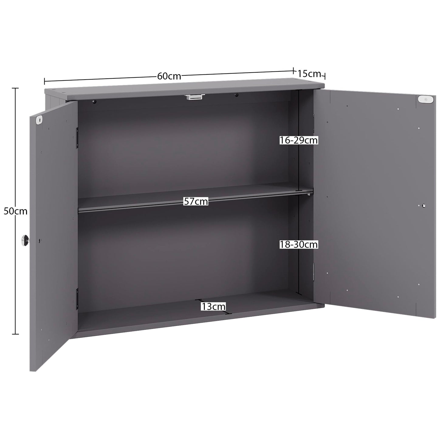 Bath Vida Priano Bathroom Cabinet Double Door Wall Mounted Storage Shelf, Grey