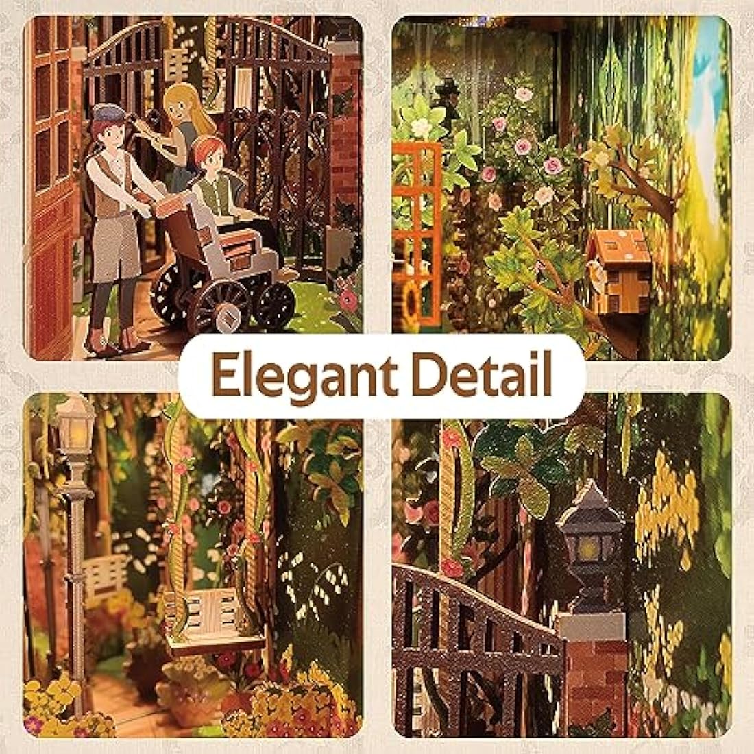 Tonecheer DIY Book Nook Kit Wooden Model Kit 3D Puzzle for Adults to Build Miniature House Kit Dollhouses Miniature House Kit Craft Kit with Light Christmas Birthday Gifts(The Secret Garden)