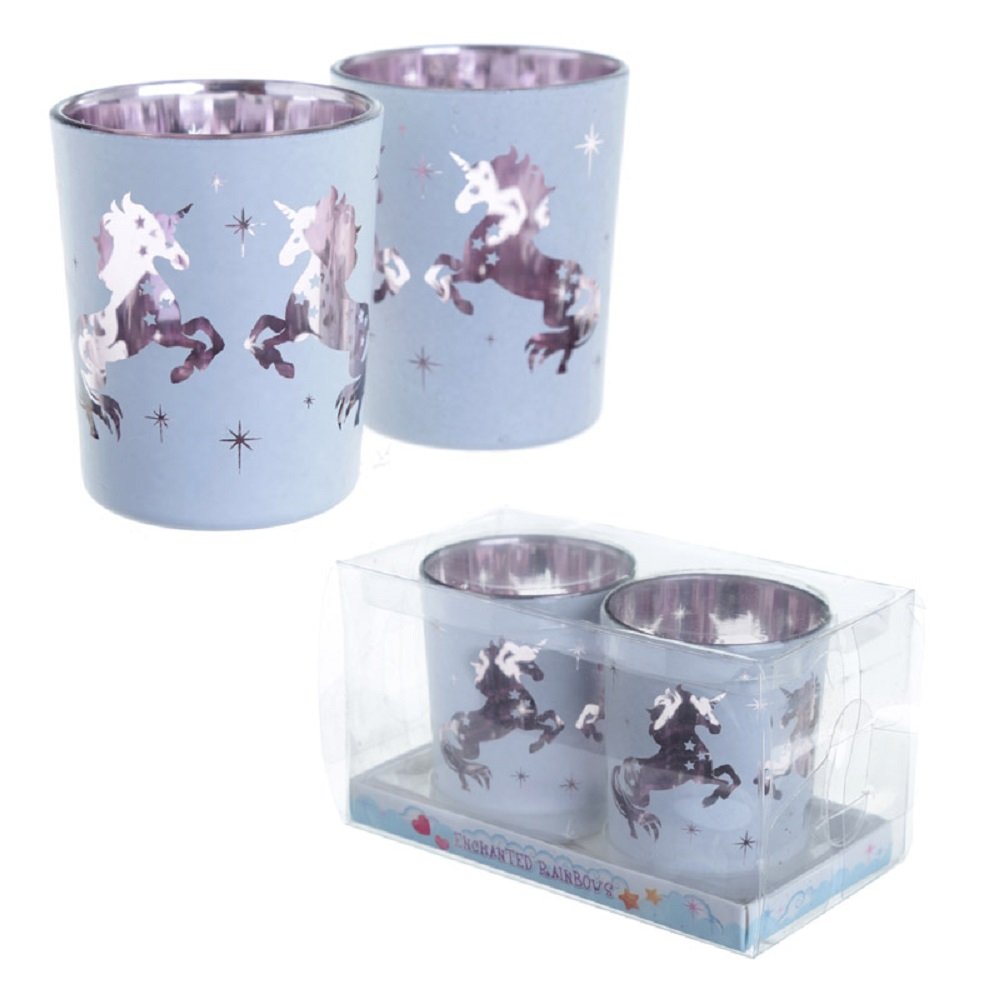 Grindstore Unicorn Design Set of 2 Glass Tea Light Holders
