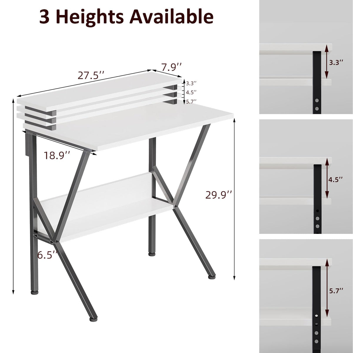 COTUBLR 70 x 48 cm Desk, Small Computer Desk for Small Spaces, Gaming Desk with Adjustable Monitor Stand, Modern Simple Style Compact Desk
