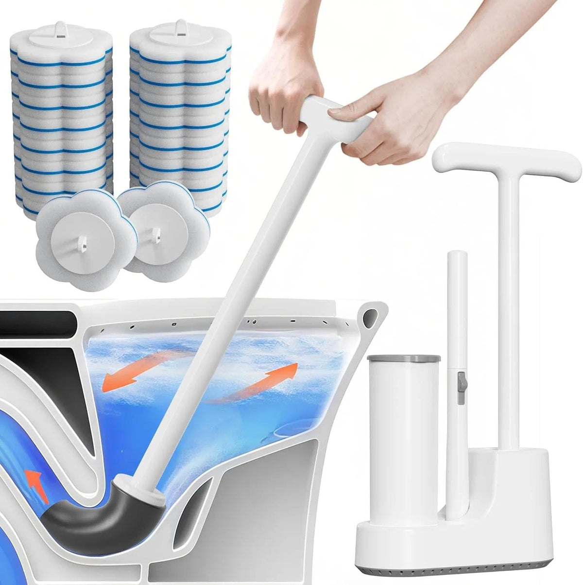 Disposable Toilet Brush and Plunger Set, Dual Handdle Toilet Plunger, All-in-1 Bathroom Cleaning Kit with 18PCS Refills