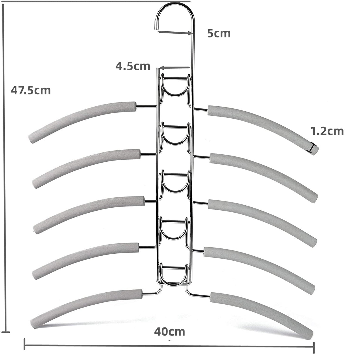 Amber Home 2pcs Multi Layer Metal Coat Hanger with Sponge (1 Fixed Hook)
