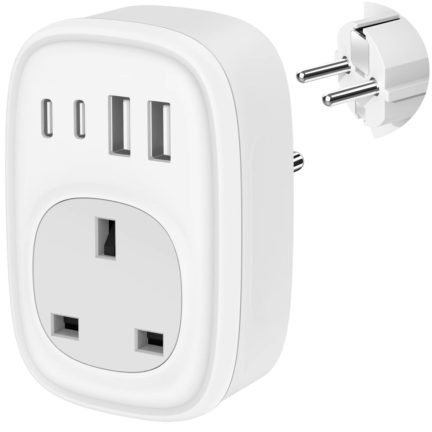 UK to European Plug Adapter - UK to EU Euro Europe Schuko 40W USB C Fast Travel Plug Adaptor Grounded USBC Type C Charger for Spain Turkey France
