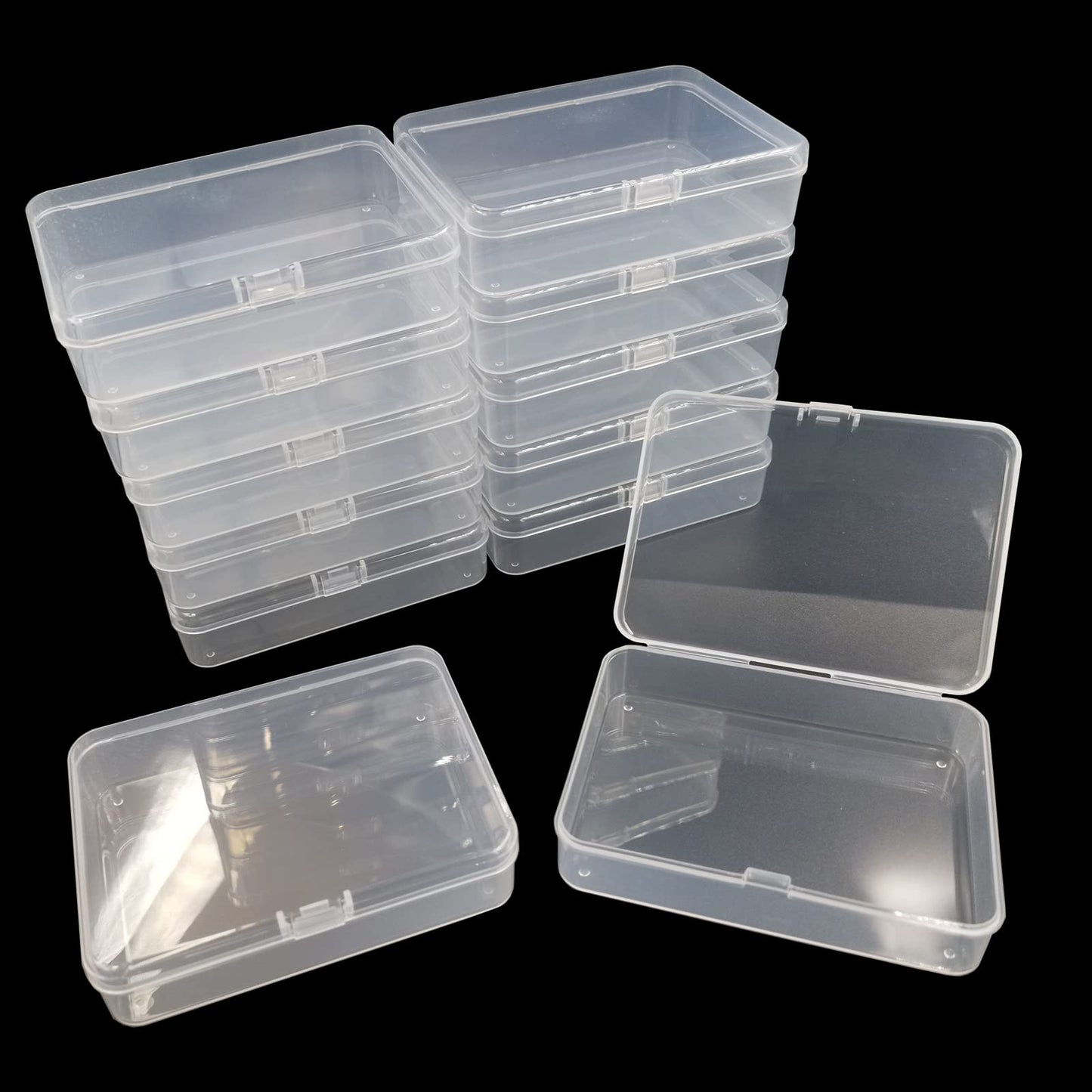 DUGYIRS 12 Pieces Transparent Plastic Storage Box with Hinged Lid,Rectangular Plastic Storage Container Box for Beads and Jewelry, Small Items