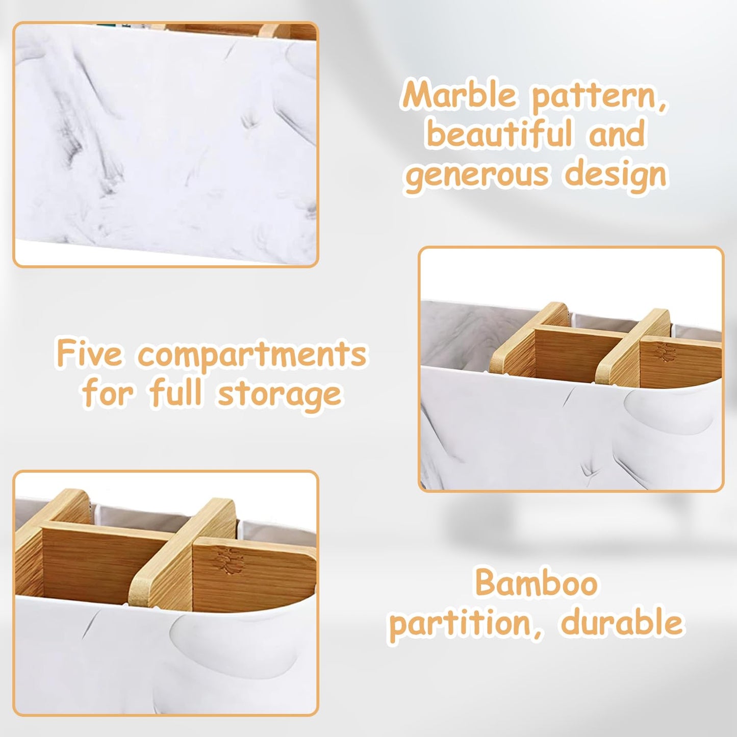 Toothbrush Holder, 5 Slots Electric Toothbrush Holder with Detachable Bamboo Divider, Countertop Toothpaste Storage Caddy for Family & Easy to Clean