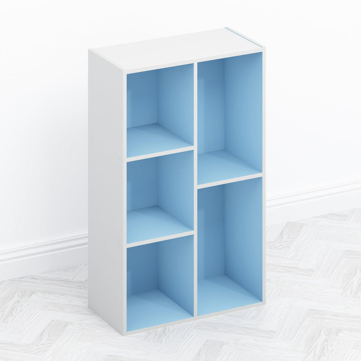 Furinno TOMI Book Shelf, 5-Cube Bookshelf, Reversible Bookcase, 23.88 x 49.53 x 80cm, for Living Room, Bedroom, Home Office, Light Blue