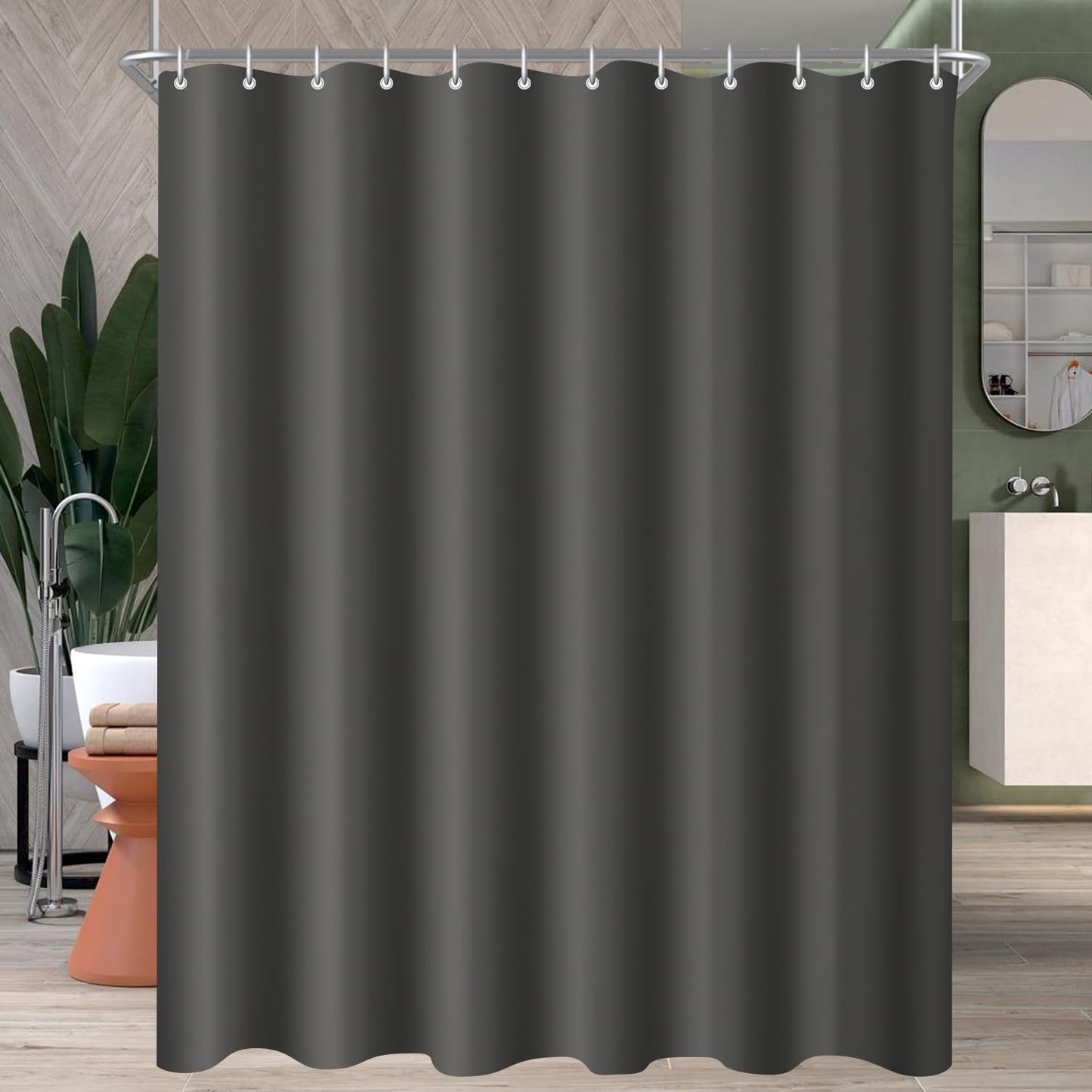 Lerores Shower Curtain, 200 x 180 cm, Dark Grey, Weighted Hem, Anti-Mould Textile, Water-Repellent, Washable Polyester Fabric Bath Curtains for
