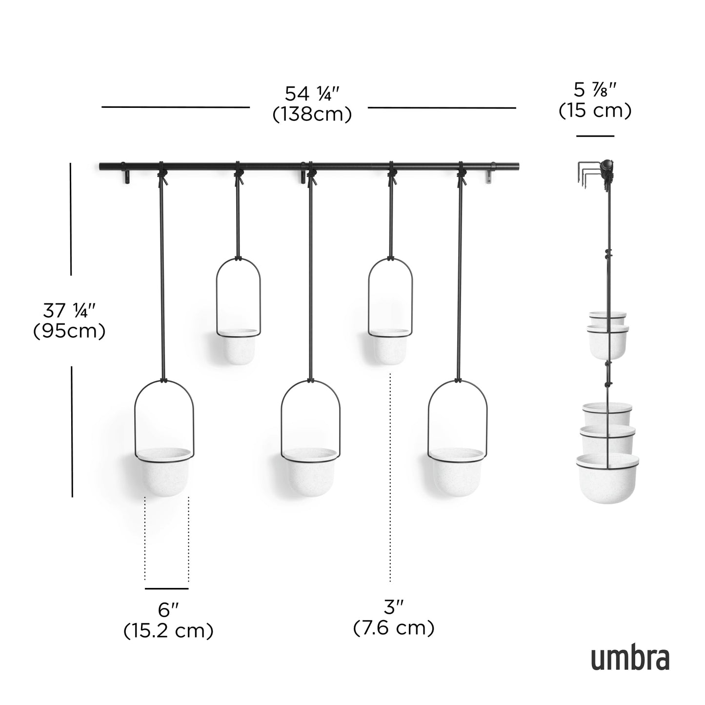 Umbra Hanging Planter, for Succulents, Herbs and Other Small Plants, Polypropylene Metal, Weiss, 5 Pots