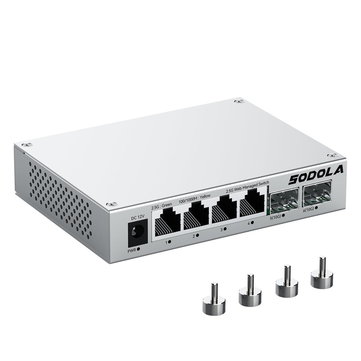 SODOLA 6 Port 2.5Gb Web Managed Switch, 4 x 2.5G Base-T Ports & 2 x 10G SFP+, Aluminum Cooling & Magnetic Mounting, Multi-Gigabit Network Switch for