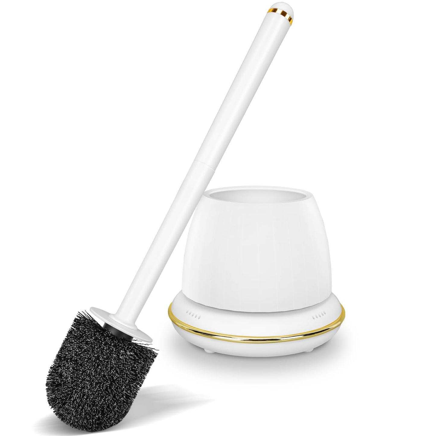 Gold Toilet Brush and Holder Set, Toilet Bowl Brush with Long Handle, Easy to Assemble of Compact Toilet Scrubber, Toilet Brush Set with No Leaks Have