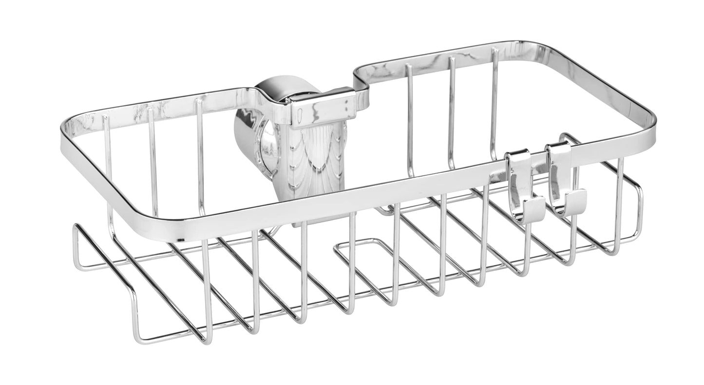 WENKO Floresta Square shower rail caddy, chrome-plated stainless steel shower caddy, assembly without screws or drilling, for all standard shower