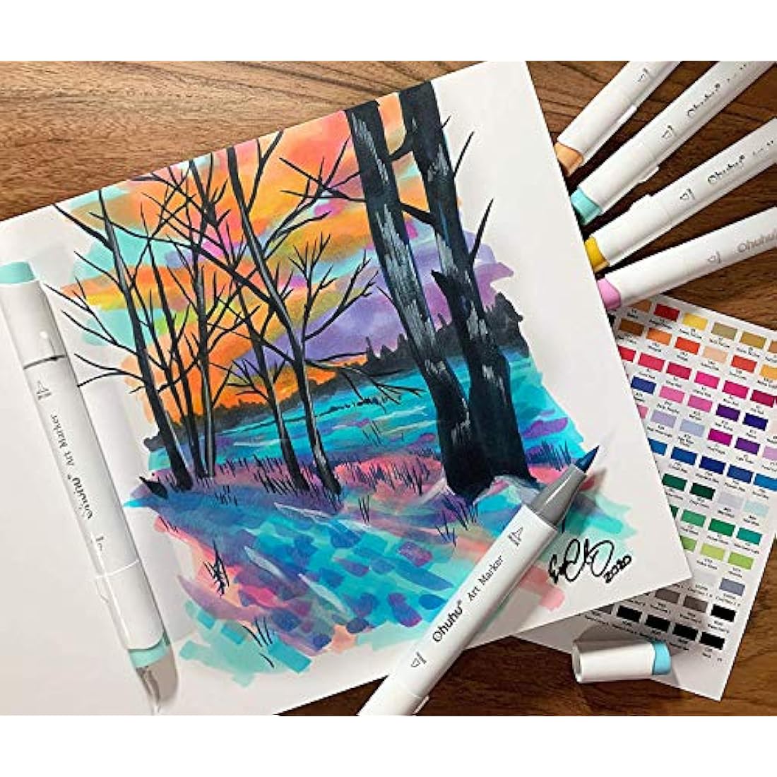 Ohuhu 2-Pack Alcohol Marker Sketchbook Set - 200GSM Heavyweight Paper, 156 Pages (78 Sheets), Hardcover Sketchbook with Premium PU Cover, Acid-Free Art Book - A4 & Square (21x21cm)