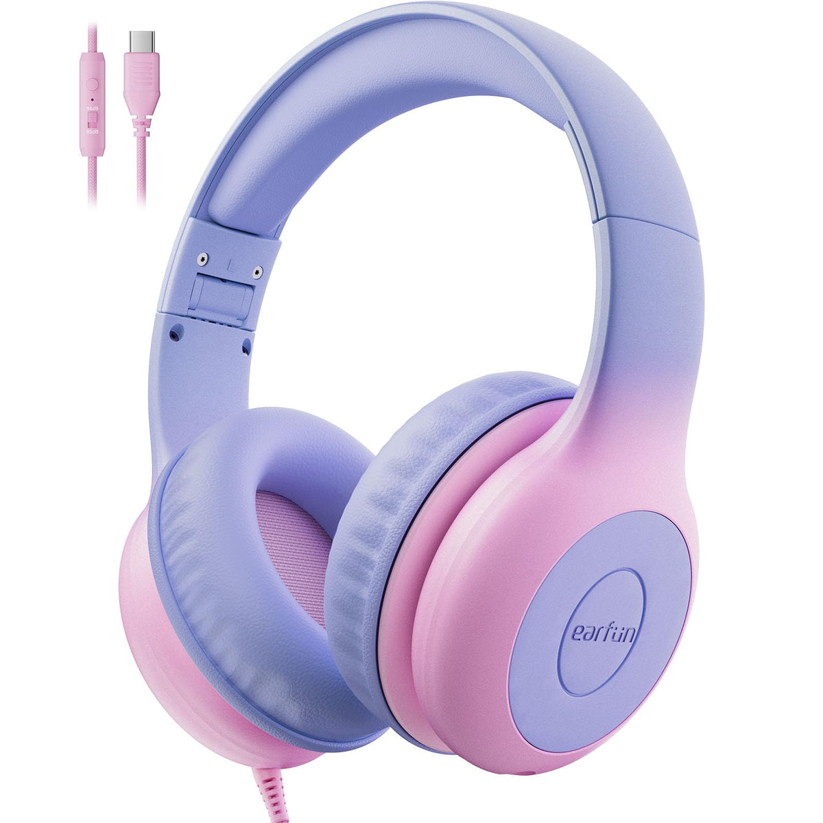 EarFun Kids Headphones Wired, Type C Foldable Headphones for kids with Mic 85/94dB Volume Limiter, Sharing Function Stereo Sound Children Headphones