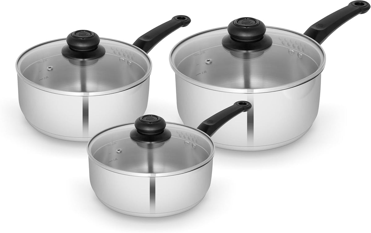 Swan Townhouse 3 pcs Saucepan Set, Used- very good, large pan has signs of usage, 2 small are unused