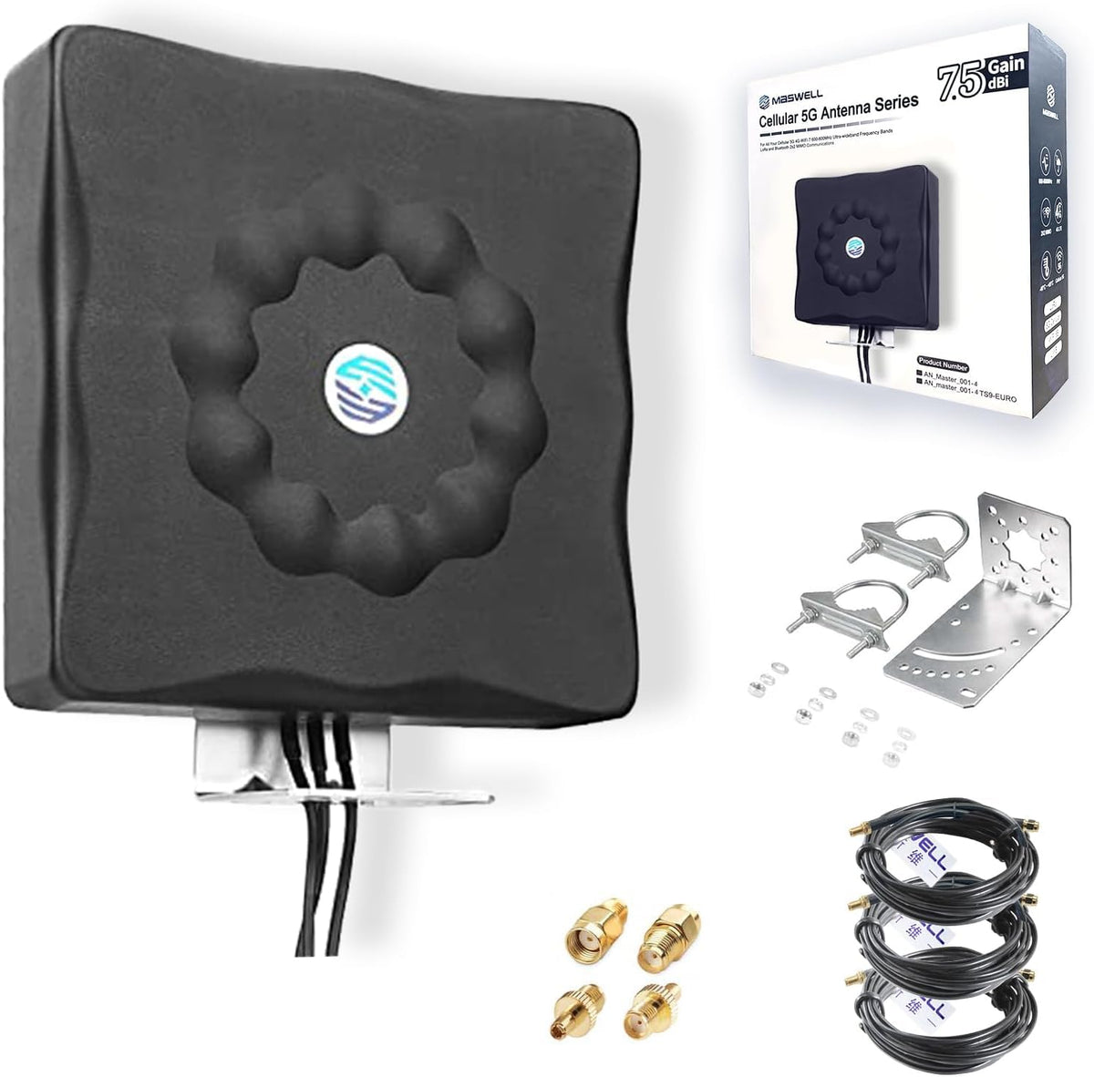 Maswell GPS 5G Antenna Outdoor | Combo 3-in-1 1x GPS + 2x LTE MIMO Aerial, Up to 7.5 dBi, 600-8000MHz Omni 5G 4G+ LTE External Rugged Aerial for