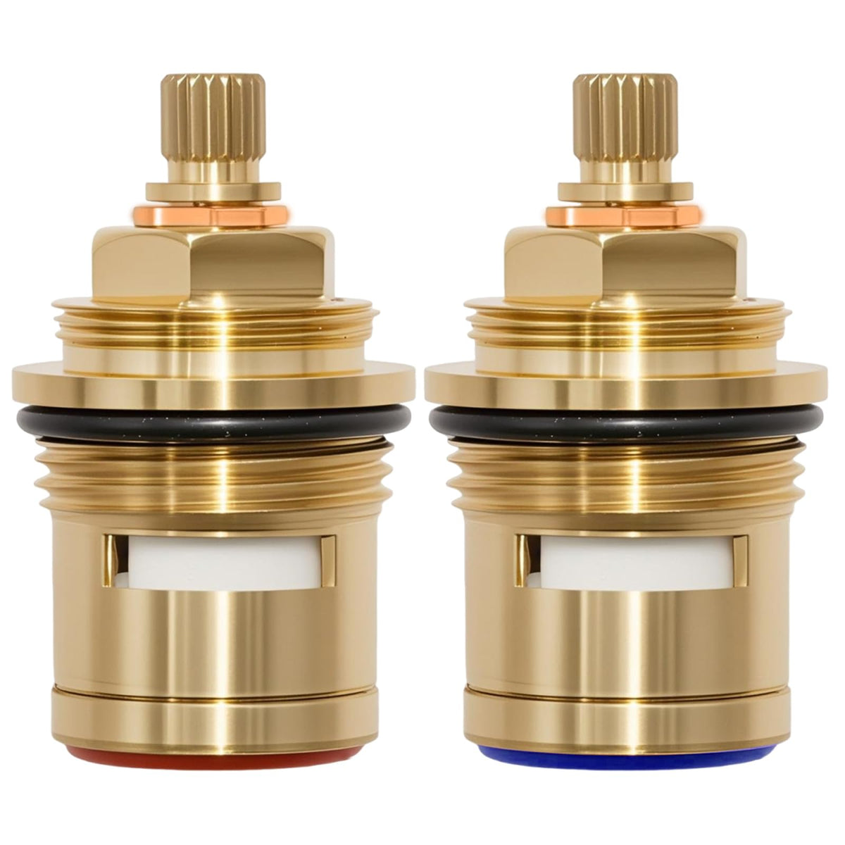 MospdyGear 2Pcs Pair 3/4 Ceramic Disc Cartridge, Replacement for Hot and Cold Inner Faucet Valve, Quarter Turn 50mm 20 Teeth Brass Cartridge