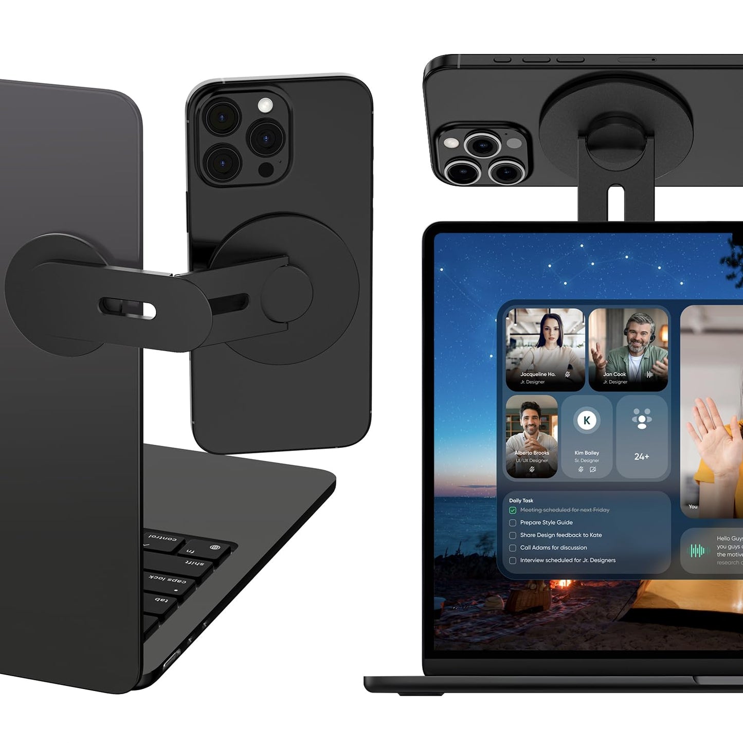 ALAFLY Magnetic Laptop Phone Holder Compatible with MagSafe iPhone/Samsung, 110? Foldable & 180? Adjustable Side Phone Mount for