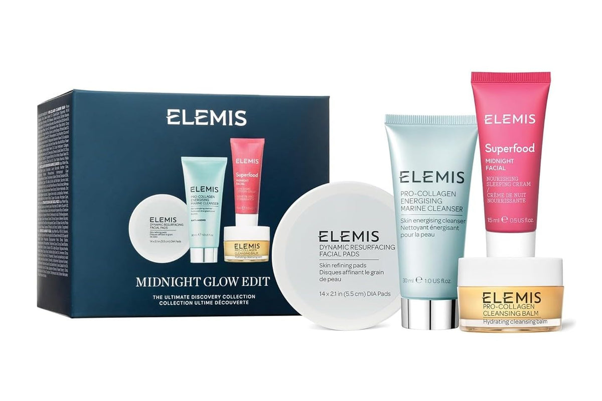 ELEMIS Midnight Glow Skincare Gift Set for Women ? Travel Size Face Care Essentials for Radiance & Hydration ? Luxury Self-Care & Birthday Gift for