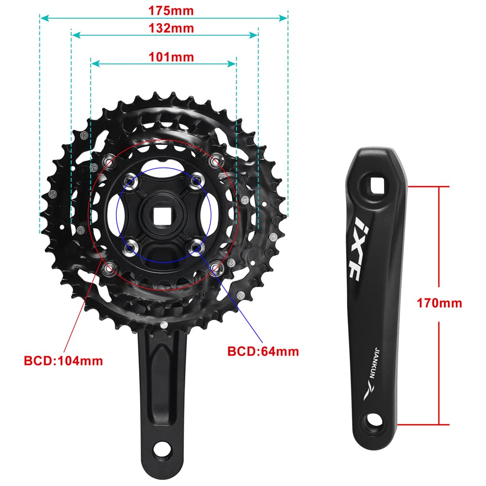 CYSKY Bike Crankset 3x 10 Speed 42-32-24T 170mm 104/64 BCD Crank Arm Set Easy to Replacement MTB BMX Road Bicycle Crankset Compatible with