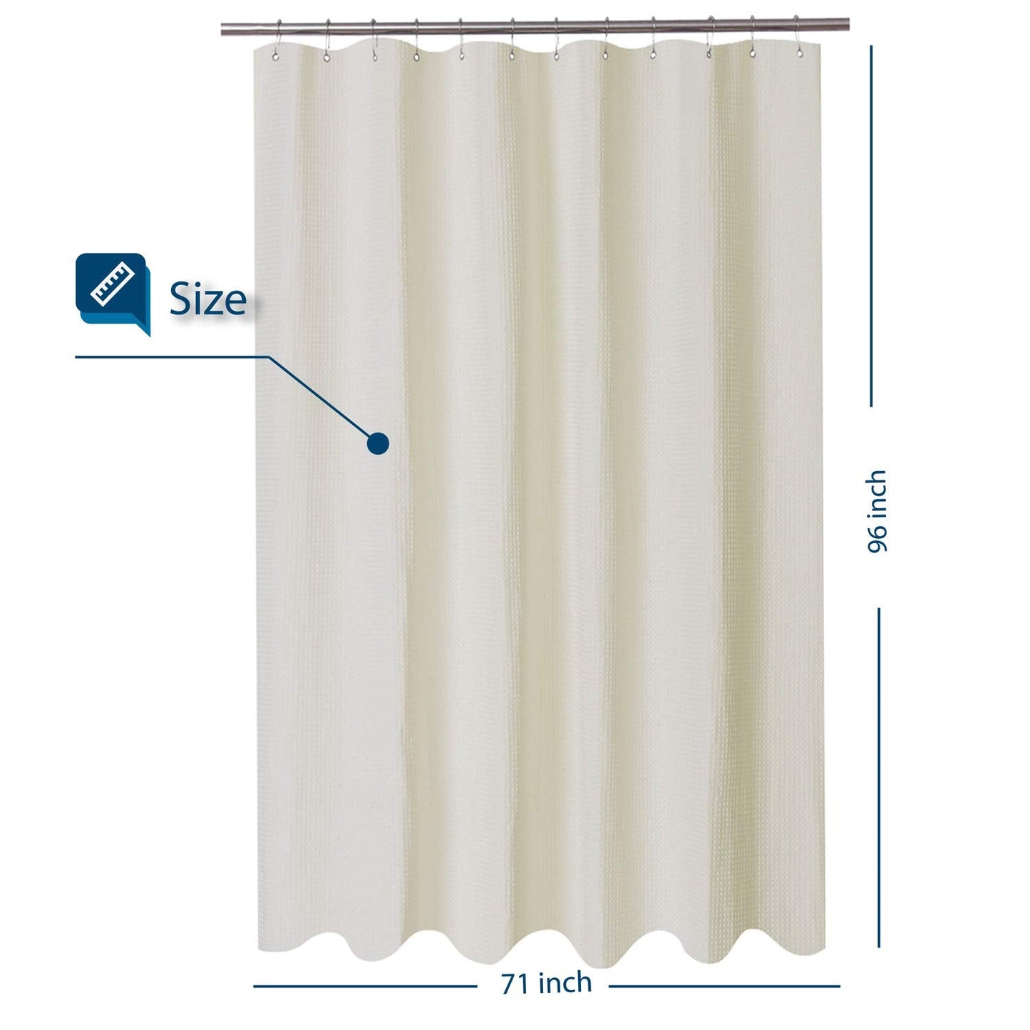 Barossa Design Long Waffle Shower Curtain, Height 244 cm, Luxury as in Hotel Spa, 230 g/m², Heavy Waterproof, Machine Washable, Cream, 180 x 244 cm